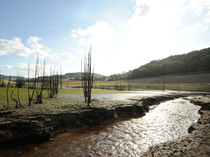 emptied reservoir lake